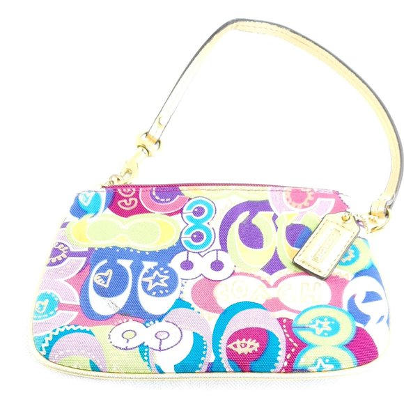 Small Coach Clutch Bag Summer Yellow/Pink/Purple/Teal Blue & gold trim - Picture 5 of 6